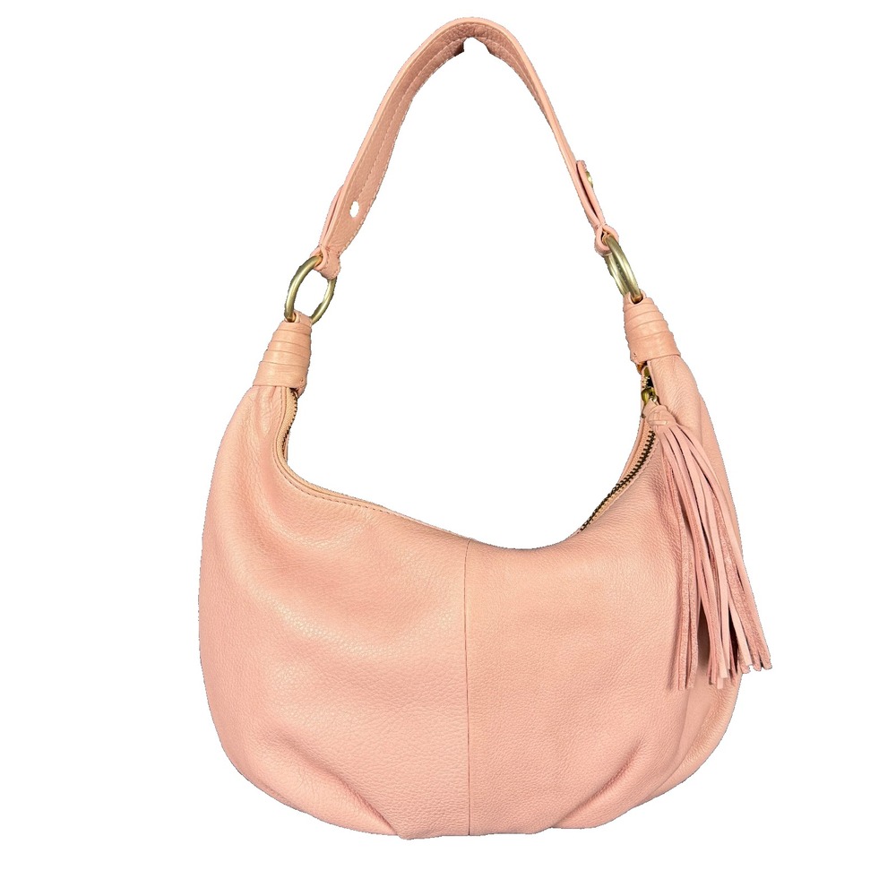 Sigrid Olsen Vintage Pink Leather Y2K Hobo Bag Tassel Crescent Shoulder Purse